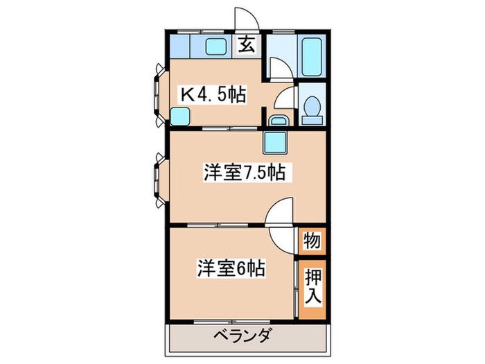 ラ・フォーレ玉川学園(2K/2階)の間取り写真