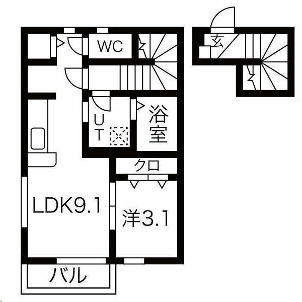 FOLUNAI(1LDK/2階)の間取り写真