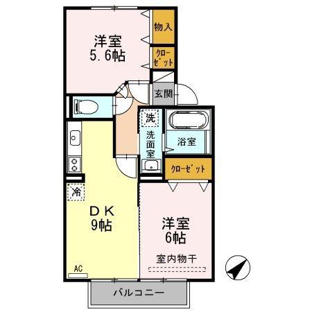 ヴィルヌーブ(2DK/2階)の間取り写真