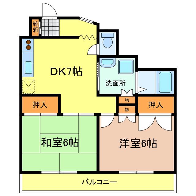 シャンポールミヤ(2DK/2階)の間取り写真