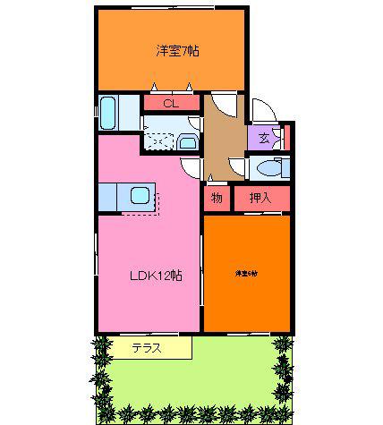 藤代パークマンション E(2LDK/1階)の間取り写真