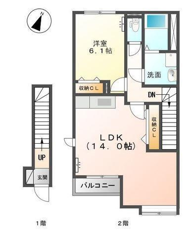 ウィング21(1LDK/2階)の間取り写真