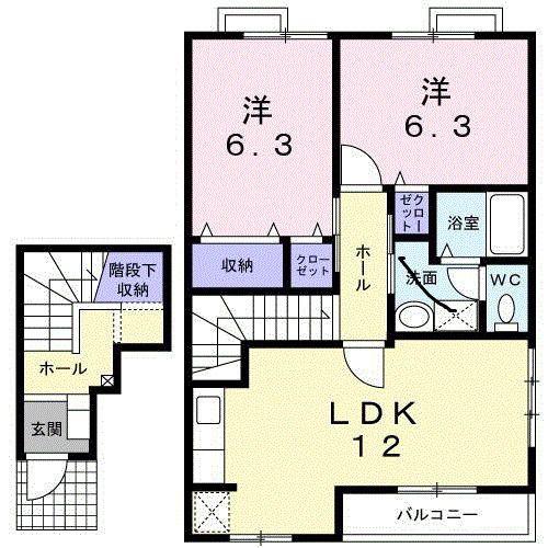 シャン・ド・フローラB(2LDK/2階)の間取り写真