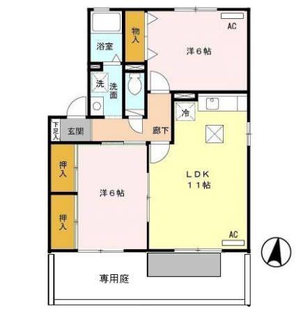 コーポはおりや B棟(2LDK/1階)の間取り写真