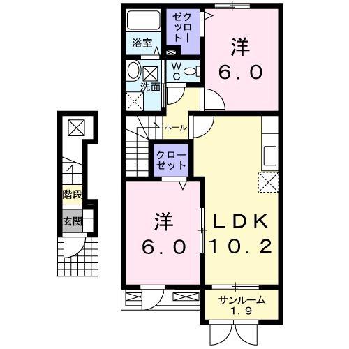グランデーベル(2LDK/2階)の間取り写真
