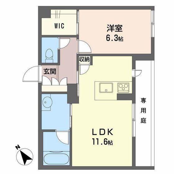 メゾン府中南(1LDK/1階)の間取り写真