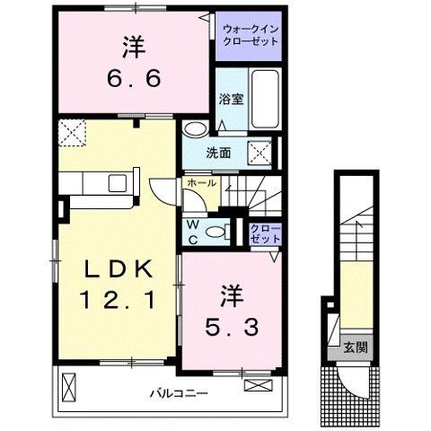 ブルーリバー本庄(2LDK/2階)の間取り写真