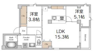 PLAISIR TROIS土佐堀(2LDK/2階)の間取り写真