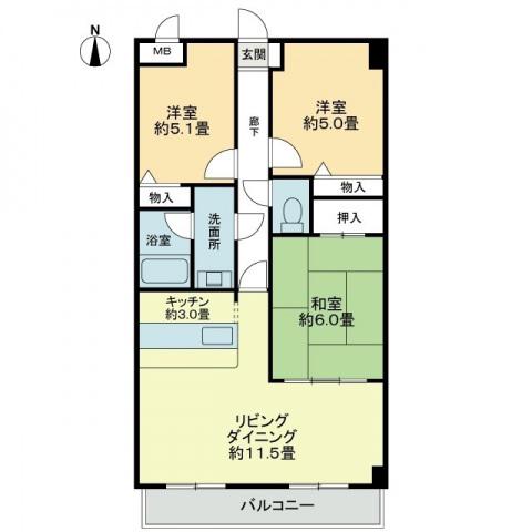 スカール西条(3LDK/3階)の間取り写真