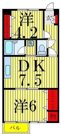サンクレール青井(2DK/2階)の間取り写真