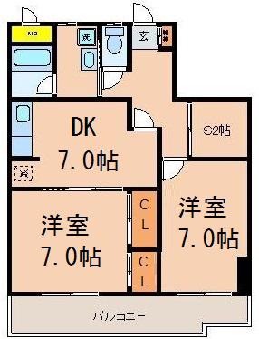 プランドール松戸(2SDK/3階)の間取り写真