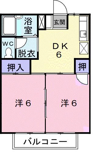 ハイツ香南(2DK/2階)の間取り写真