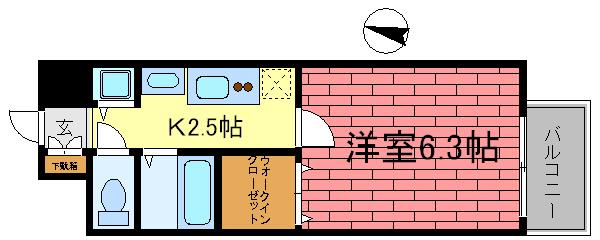 プレミアムコート神戸三宮(1K/6階)の間取り写真