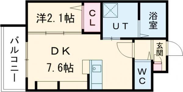 九間町シーエム・サンク(1DK/2階)の間取り写真
