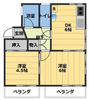 コテージT(2DK/2階)の間取り写真