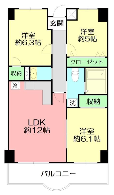 リバーサイドヒルズ西富水(3LDK/5階)の間取り写真