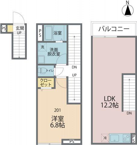 カインドネス武蔵関(1LDK/2階)の間取り写真