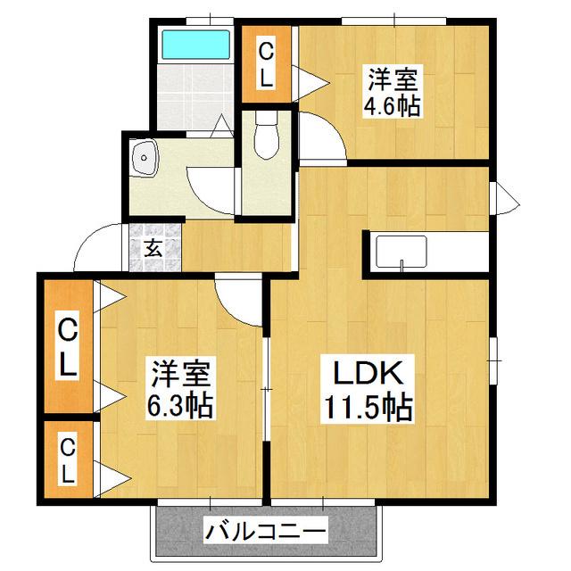 フォーレス・ビューB棟(2LDK/1階)の間取り写真