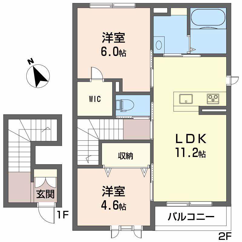 ヴィラ 愛大医学部北(2LDK/2階)の間取り写真
