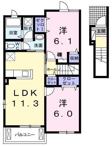 ラ・ベルメール(2LDK/2階)の間取り写真
