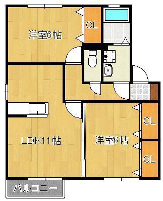 メゾン宮田 C棟(2LDK/2階)の間取り写真