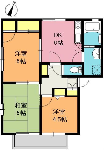 サニーサイド C棟(3DK/1階)の間取り写真