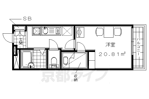レオパレスインパクトII(1K/1階)の間取り写真