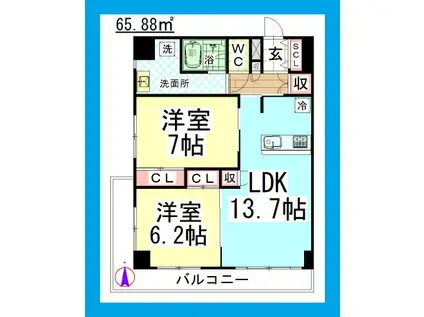TD プルミエール湘南台(2LDK/4階)の間取り写真