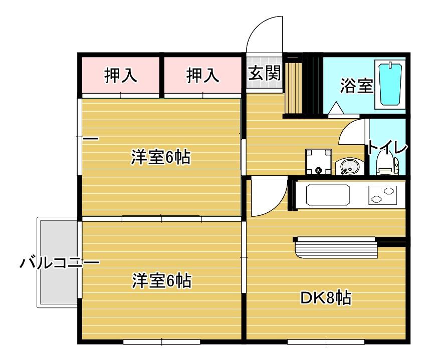 サザンヒルフラッツA(2DK/1階)の間取り写真