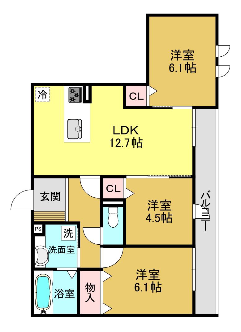 トリシア新庄(3LDK/3階)の間取り写真