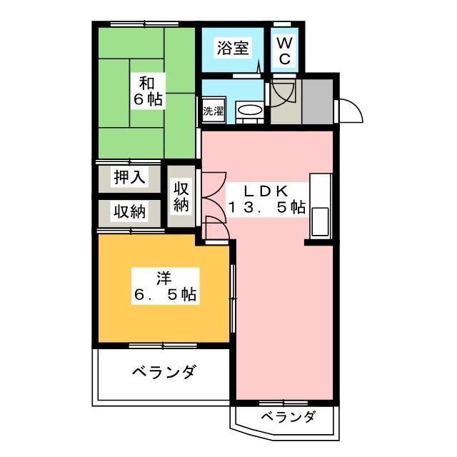 プリンセス高屋(2LDK/4階)の間取り写真