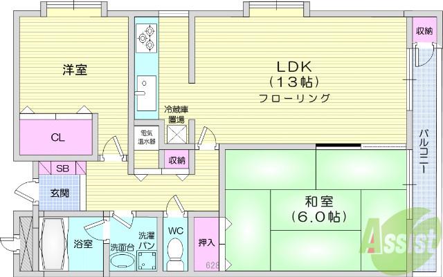 リッツコート北仙台(2LDK/4階)の間取り写真