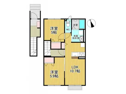 カーサ・ライトII(2LDK/2階)の間取り写真