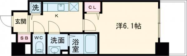 プレサンス新神戸駅前(1K/8階)の間取り写真