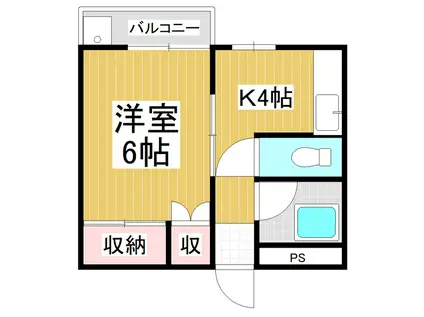 ユースハイツ(1K/2階)の間取り写真