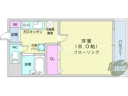 バ-シティハウス泉A(1K/4階)の間取り写真