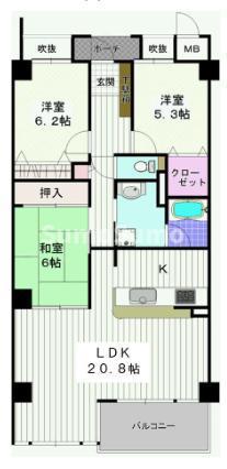 ラ・モール芦屋(3LDK/5階)の間取り写真