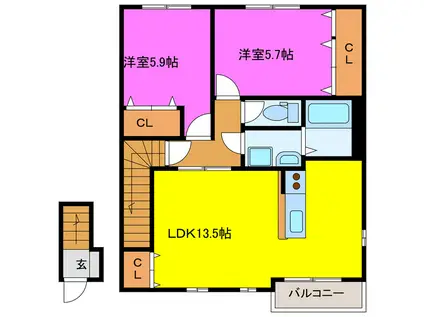 グリーンベル(2LDK/2階)の間取り写真