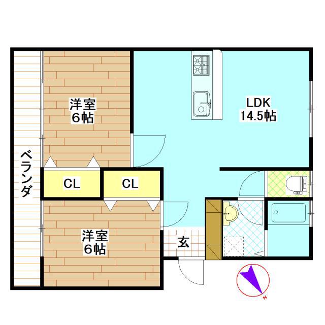 CASA DEL SOLE(2LDK/2階)の間取り写真