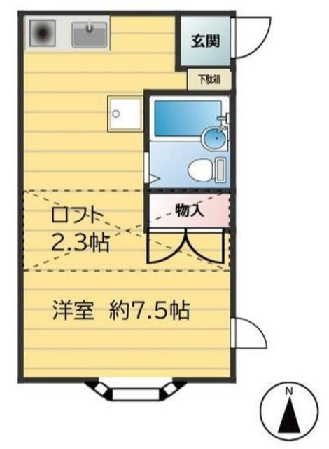 京王相模原線 南大沢駅 徒歩15分 2階建 築35年(ワンルーム/1階)の間取り写真