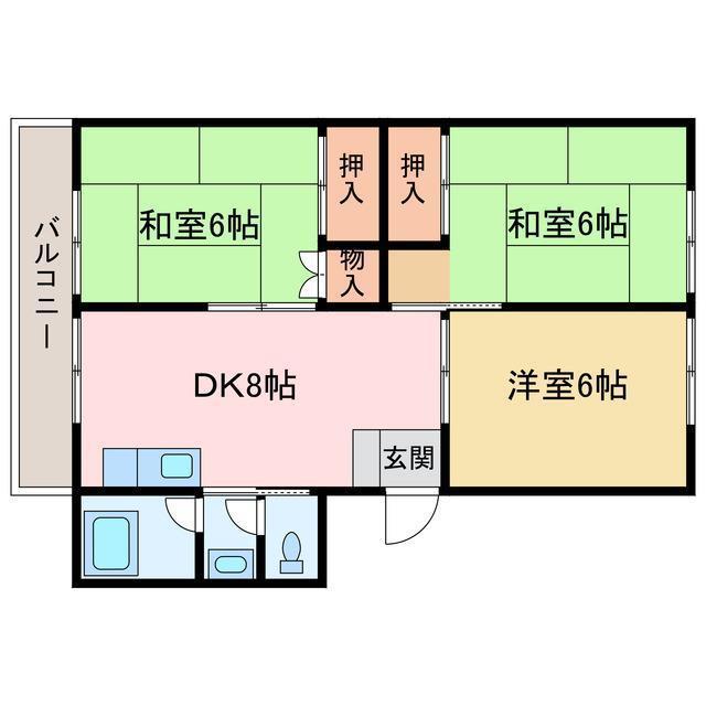 ベルコート七宝台(3DK/1階)の間取り写真