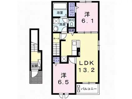 ラ・クラリエールN(2LDK/2階)の間取り写真