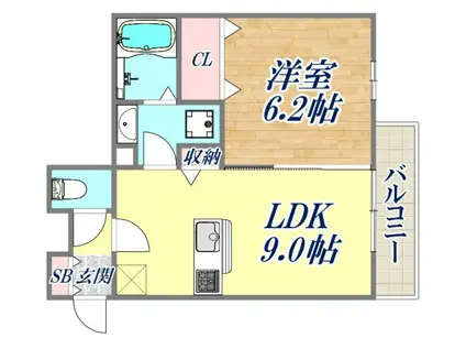 セレーノ南甲子園(1DK/1階)の間取り写真