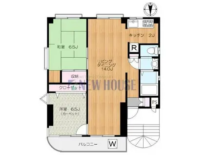 小島ビル(2LDK/4階)の間取り写真