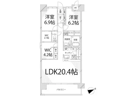 キャッスルコート神田町(2LDK/9階)の間取り写真