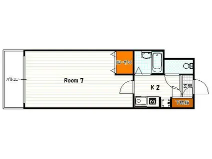 ピラーズ御所西(1K/2階)の間取り写真