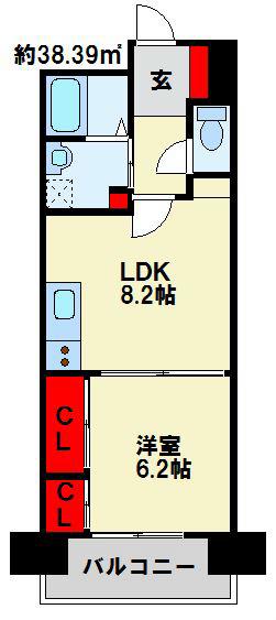 クラシオン白山I棟(1LDK/2階)の間取り写真