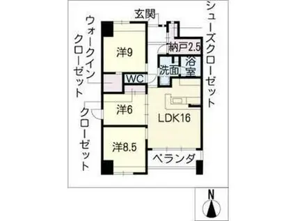 アクシス香蘭(3LDK/9階)の間取り写真