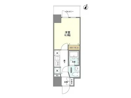 プライマル靱本町(1K/3階)の間取り写真