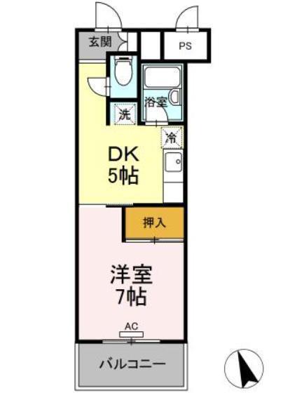 サンラフォーレ花北(1DK/4階)の間取り写真